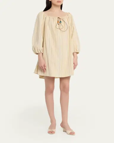BERNADETTE Tie-Neck Striped Cotton Long-Sleeve Mini Dress | Thumbnail 4 BERNADETTE Tie-Neck Striped Cotton Long-Sleeve Mini Dress | Thumbnail 4