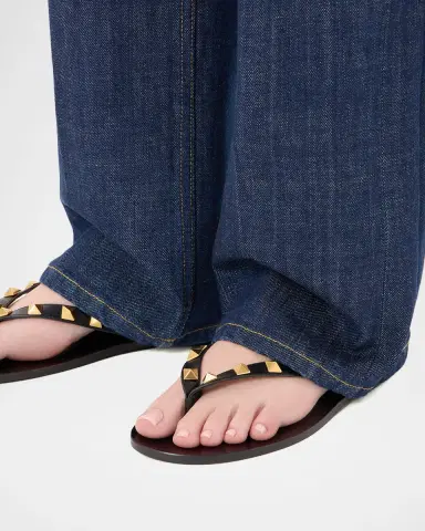 Valentino Garavani Rockstud Leather Flat Thong Sandals | Thumbnail 2 Valentino Garavani Rockstud Leather Flat Thong Sandals | Thumbnail 2
