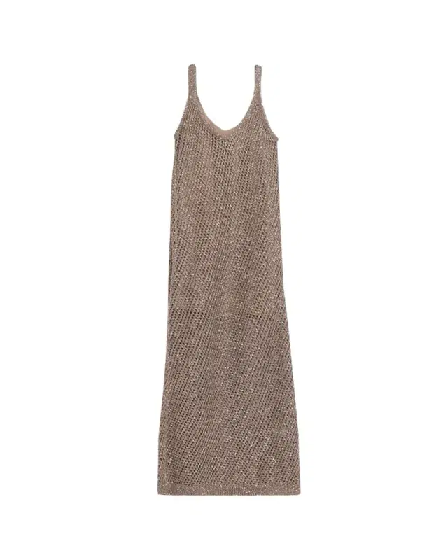 Brunello Cucinelli Shimmering Net Knit Sleeveless Maxi Dress