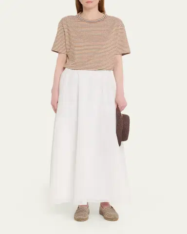 Brunello Cucinelli Monili Trim Striped Cotton T-Shirt | Thumbnail 2 Brunello Cucinelli Monili Trim Striped Cotton T-Shirt | Thumbnail 2