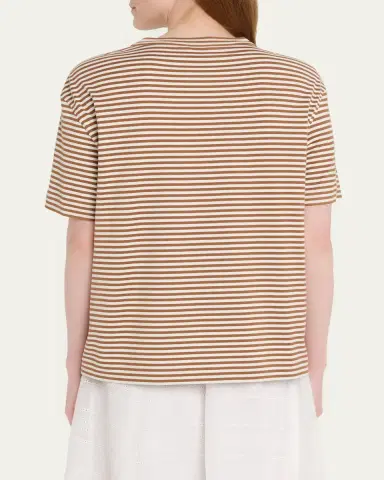 Brunello Cucinelli Monili Trim Striped Cotton T-Shirt | Thumbnail 3 Brunello Cucinelli Monili Trim Striped Cotton T-Shirt | Thumbnail 3