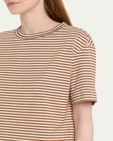 Brunello Cucinelli Monili Trim Striped Cotton T-Shirt | Thumbnail 5 Brunello Cucinelli Monili Trim Striped Cotton T-Shirt | Thumbnail 5