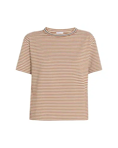 Brunello Cucinelli Monili Trim Striped Cotton T-Shirt | Thumbnail 1 Brunello Cucinelli Monili Trim Striped Cotton T-Shirt | Thumbnail 1
