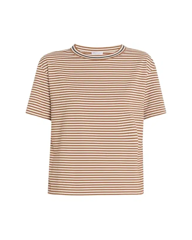 Brunello Cucinelli Monili Trim Striped Cotton T-Shirt