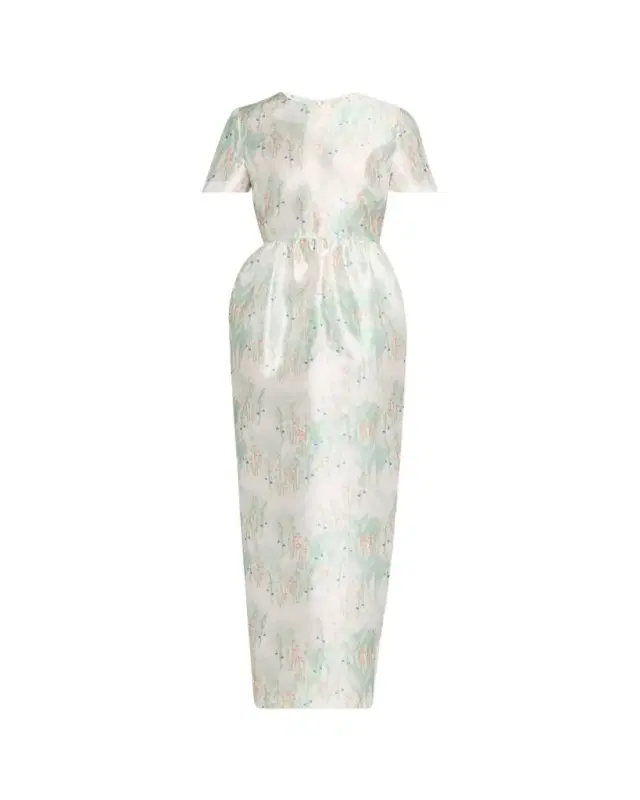 Lexi Floral Satin Empire-Waist Column Maxi Dress