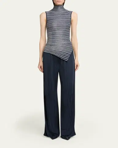Giorgio Armani Asymmetric Metallic Striped Knit Turtleneck Top | Thumbnail 2