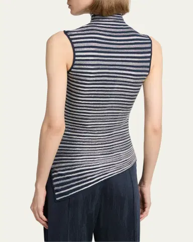 Giorgio Armani Asymmetric Metallic Striped Knit Turtleneck Top | Thumbnail 3