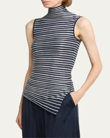 Giorgio Armani Asymmetric Metallic Striped Knit Turtleneck Top | Thumbnail 4