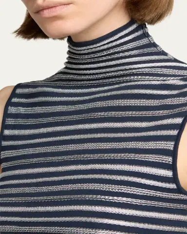 Giorgio Armani Asymmetric Metallic Striped Knit Turtleneck Top | Thumbnail 5