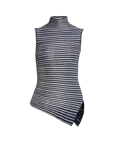 Giorgio Armani Asymmetric Metallic Striped Knit Turtleneck Top | Thumbnail 1