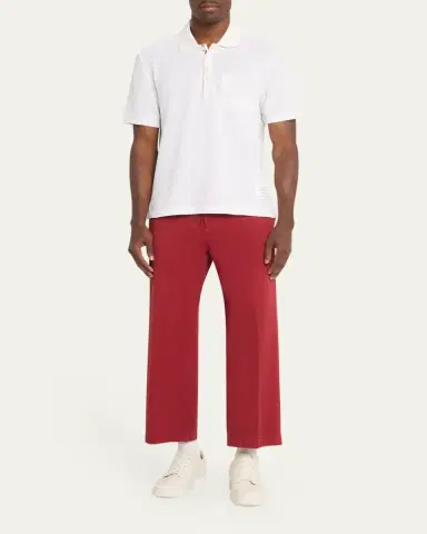 Thom Browne Men's Textured Cotton and Linen Polo Shirt | Thumbnail 2 Thom Browne Men's Textured Cotton and Linen Polo Shirt | Thumbnail 2