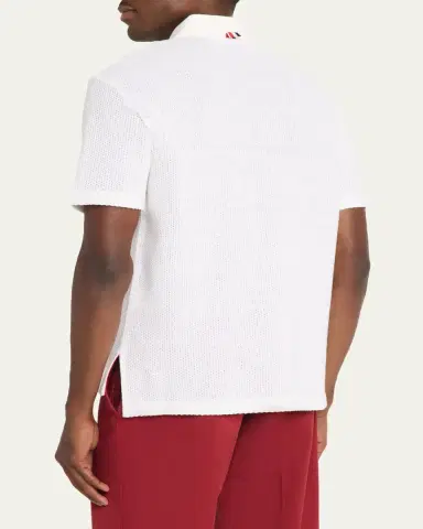 Thom Browne Men's Textured Cotton and Linen Polo Shirt | Thumbnail 3 Thom Browne Men's Textured Cotton and Linen Polo Shirt | Thumbnail 3