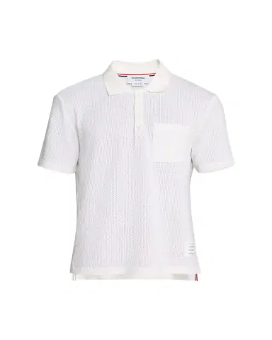 Thom Browne Men's Textured Cotton and Linen Polo Shirt | Thumbnail 1 Thom Browne Men's Textured Cotton and Linen Polo Shirt | Thumbnail 1