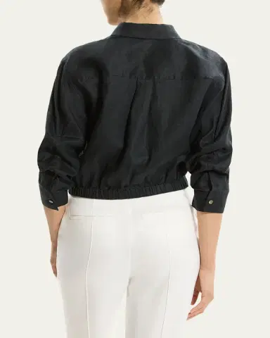 Theory Ruched-Sleeve Cropped Linen Shirt | Thumbnail 3