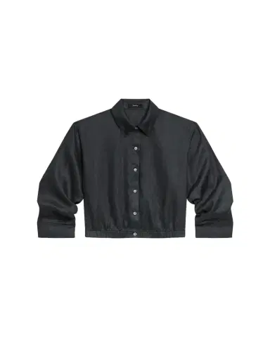 Theory Ruched-Sleeve Cropped Linen Shirt | Thumbnail 1