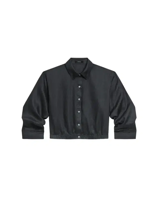 Theory Ruched-Sleeve Cropped Linen Shirt