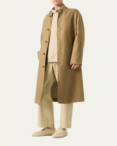 Loro Piana Men's Doran Linen Band-Collar Belted Trench Coat | Thumbnail 2 Loro Piana Men's Doran Linen Band-Collar Belted Trench Coat | Thumbnail 2