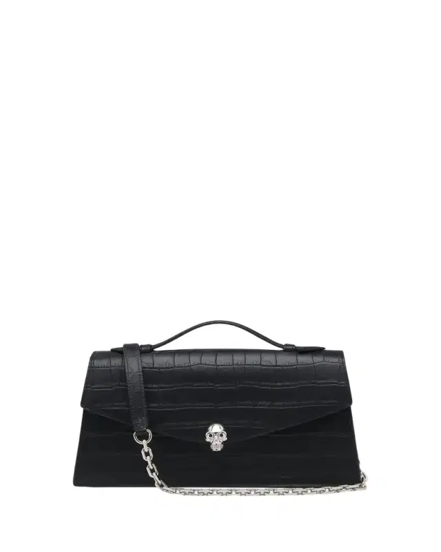 McQueen Skull Top-Handle Bag in Croc-Effect Leather