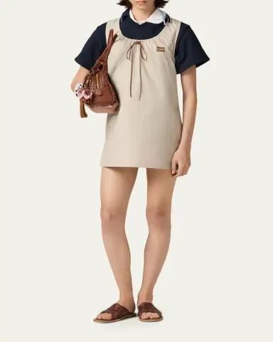 Miu Miu Drawstring Sleeveless Panama Cotton Mini Dress | Thumbnail 2 Miu Miu Drawstring Sleeveless Panama Cotton Mini Dress | Thumbnail 2