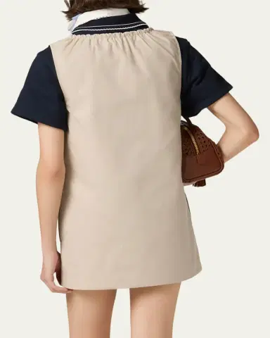 Miu Miu Drawstring Sleeveless Panama Cotton Mini Dress | Thumbnail 3 Miu Miu Drawstring Sleeveless Panama Cotton Mini Dress | Thumbnail 3