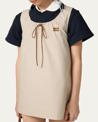 Miu Miu Drawstring Sleeveless Panama Cotton Mini Dress | Thumbnail 4 Miu Miu Drawstring Sleeveless Panama Cotton Mini Dress | Thumbnail 4