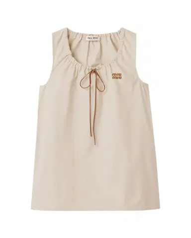 Miu Miu Drawstring Sleeveless Panama Cotton Mini Dress | Thumbnail 1 Miu Miu Drawstring Sleeveless Panama Cotton Mini Dress | Thumbnail 1