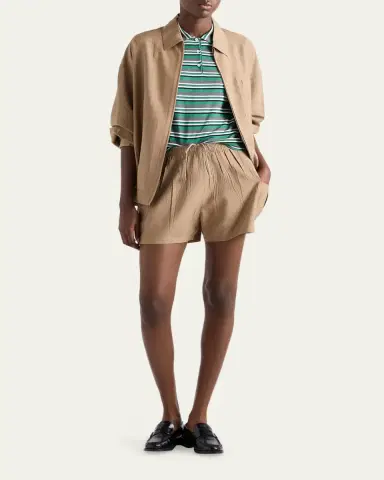 Prada Striped Silk-Cotton Short-Sleeve Polo Shirt | Thumbnail 2 Prada Striped Silk-Cotton Short-Sleeve Polo Shirt | Thumbnail 2