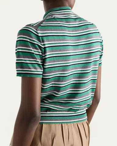 Prada Striped Silk-Cotton Short-Sleeve Polo Shirt | Thumbnail 3 Prada Striped Silk-Cotton Short-Sleeve Polo Shirt | Thumbnail 3