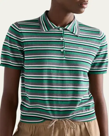 Prada Striped Silk-Cotton Short-Sleeve Polo Shirt | Thumbnail 4 Prada Striped Silk-Cotton Short-Sleeve Polo Shirt | Thumbnail 4