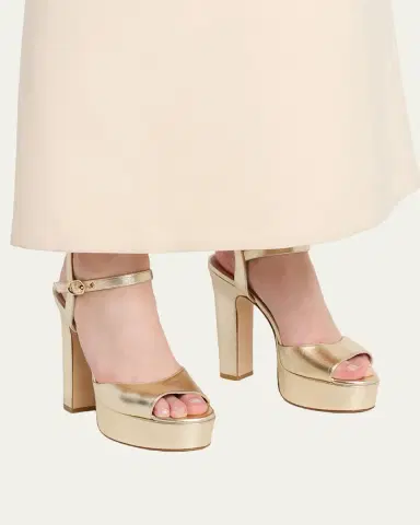 Stuart Weitzman 130mm Reade Metallic Leather Platform Sandals | Thumbnail 2