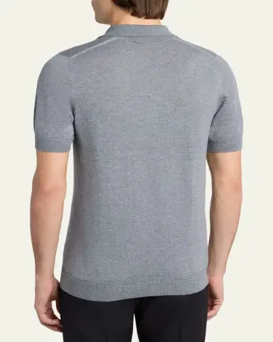 Alexander McQueen Men's Wool Knit Johnny Collar Short-Sleeve Polo Sweater | Thumbnail 3