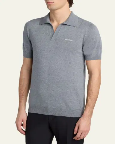 Alexander McQueen Men's Wool Knit Johnny Collar Short-Sleeve Polo Sweater | Thumbnail 4