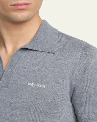 Alexander McQueen Men's Wool Knit Johnny Collar Short-Sleeve Polo Sweater | Thumbnail 5