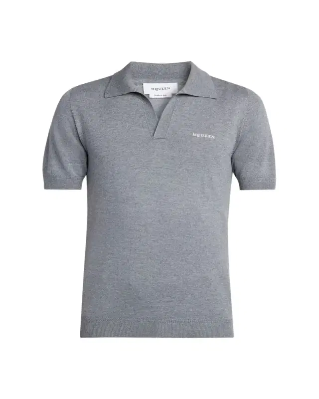 McQueen Men's Wool Knit Johnny Collar Short-Sleeve Polo Sweater