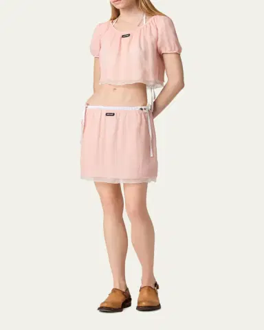 Miu Miu Layered Crinkle Silk Crop Top | Thumbnail 2