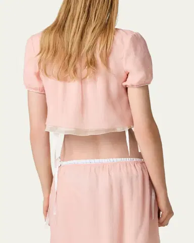 Miu Miu Layered Crinkle Silk Crop Top | Thumbnail 3