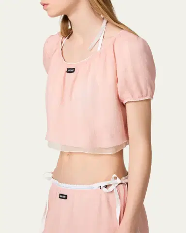 Miu Miu Layered Crinkle Silk Crop Top | Thumbnail 4