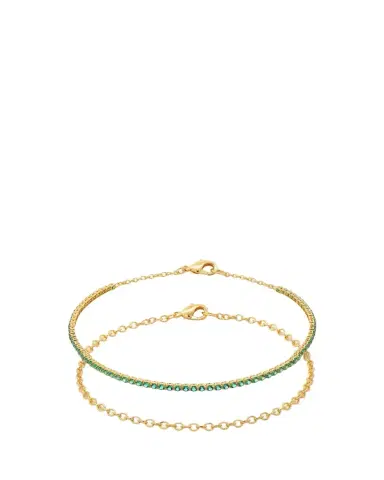 Gwen Beloti CZ Tennis and 18K Gold-Plated Bracelets, Set of 2 | Thumbnail 1 Gwen Beloti CZ Tennis and 18K Gold-Plated Bracelets, Set of 2 | Thumbnail 1