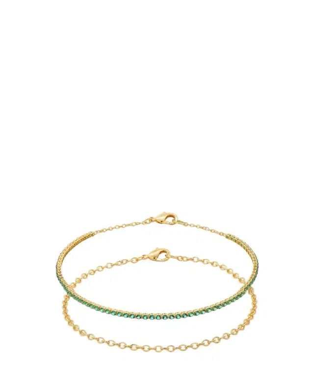 Gwen Beloti CZ Tennis and 18K Gold-Plated Bracelets, Set of 2