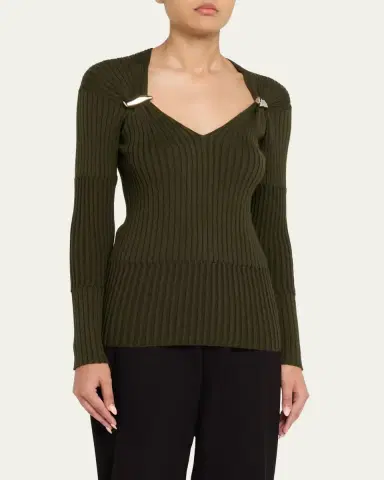 Bottega Veneta Claw Embellished Cashmere-Silk Rib Sweater | Thumbnail 4