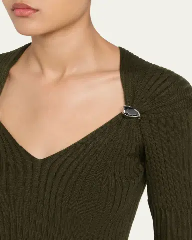Bottega Veneta Claw Embellished Cashmere-Silk Rib Sweater | Thumbnail 5