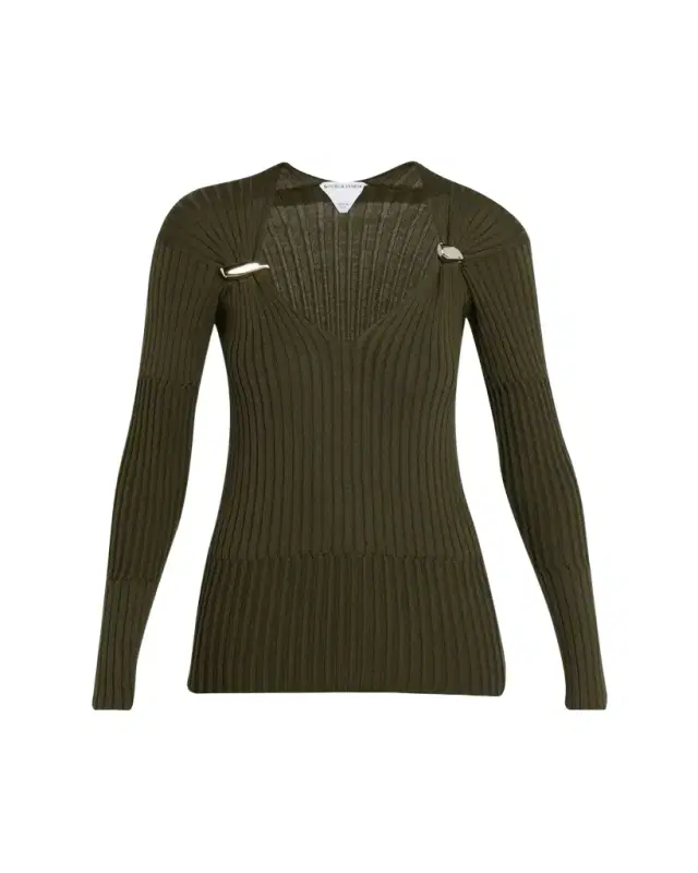 Claw Embellished Cashmere-Silk Rib Sweater