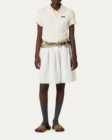 Miu Miu Cashmere-Silk Pointelle Knit Short-Sleeve Polo Top | Thumbnail 2