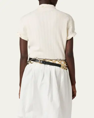 Miu Miu Cashmere-Silk Pointelle Knit Short-Sleeve Polo Top | Thumbnail 3