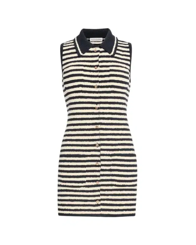 Altuzarra Mamie Striped Knit Button-Front Mini Polo Dress