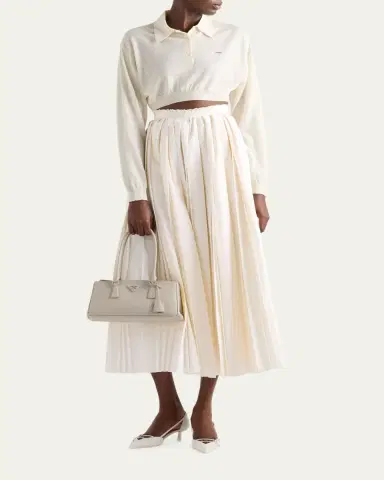 Prada Cashmere Long-Sleeve Cropped Polo Sweater | Thumbnail 2 Prada Cashmere Long-Sleeve Cropped Polo Sweater | Thumbnail 2
