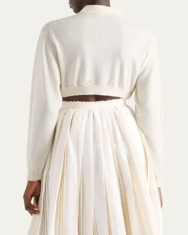 Prada Cashmere Long-Sleeve Cropped Polo Sweater | Thumbnail 3 Prada Cashmere Long-Sleeve Cropped Polo Sweater | Thumbnail 3