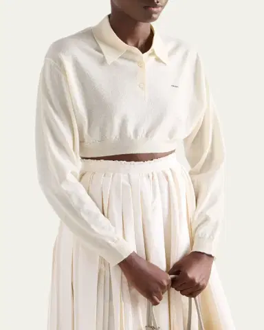 Prada Cashmere Long-Sleeve Cropped Polo Sweater | Thumbnail 4 Prada Cashmere Long-Sleeve Cropped Polo Sweater | Thumbnail 4