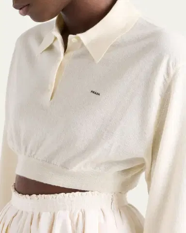 Prada Cashmere Long-Sleeve Cropped Polo Sweater | Thumbnail 5 Prada Cashmere Long-Sleeve Cropped Polo Sweater | Thumbnail 5