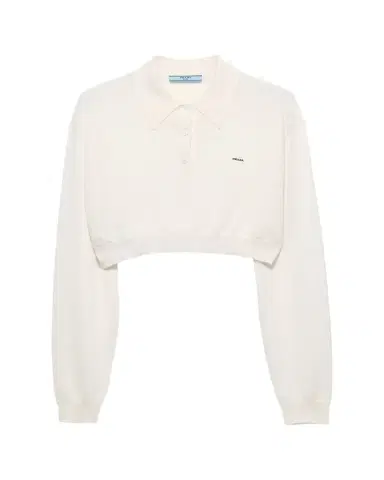 Prada Cashmere Long-Sleeve Cropped Polo Sweater | Thumbnail 1 Prada Cashmere Long-Sleeve Cropped Polo Sweater | Thumbnail 1
